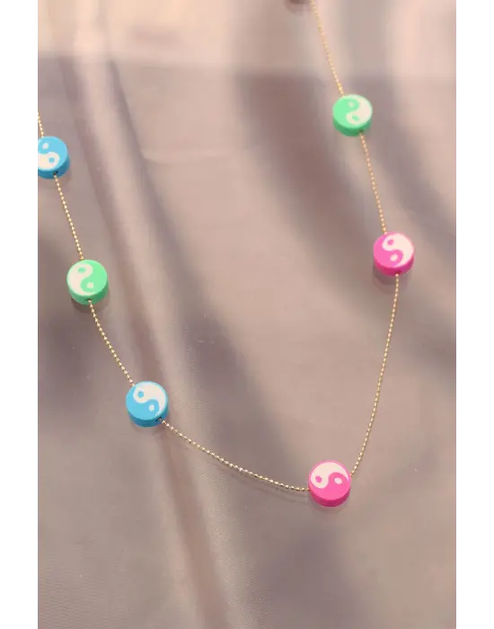 Renkli Ying Yang Fimo Kolye