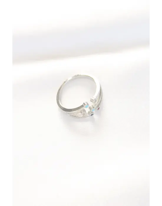 Renkli Zirkon Taşlı Silver Renk Ayarlanabilir Yüzük