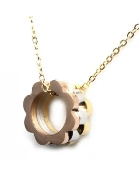 Rolex Model Yüzük Formlu Çelik Kolye Gold & Silver Tasarım