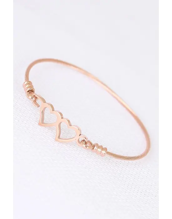 Rose Çelik Çift Kalp Figürlü Erkek Kelepçe Bileklik