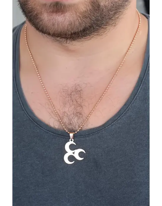 Rose Renk Metal 3 Hilal Figürlü Erkek Kolye