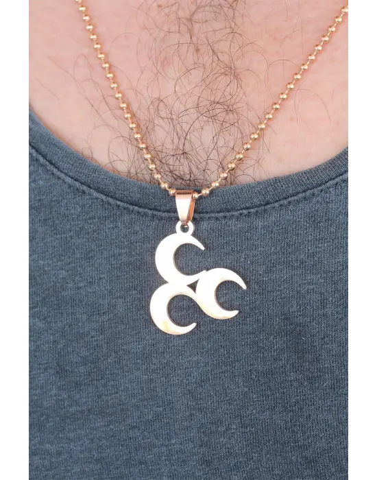 Rose Renk Metal 3 Hilal Figürlü Erkek Kolye