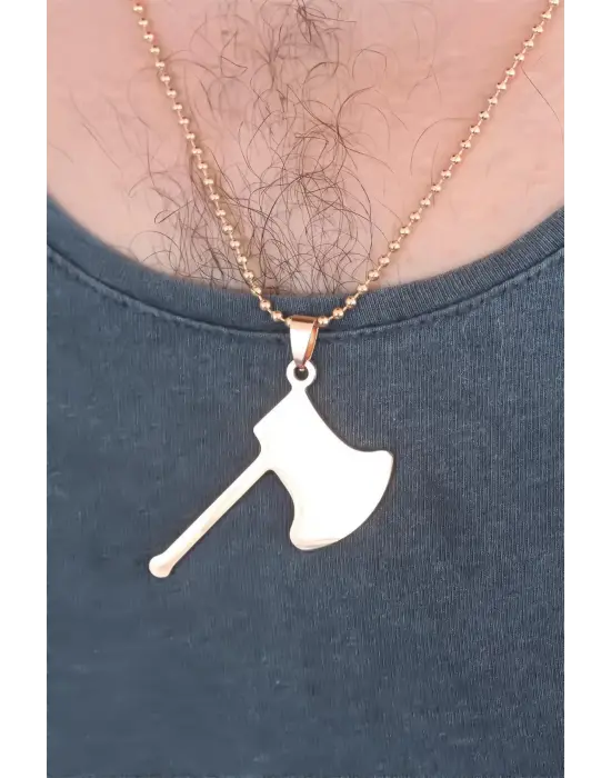 Rose Renk Metal Balta Figürlü Erkek Kolye