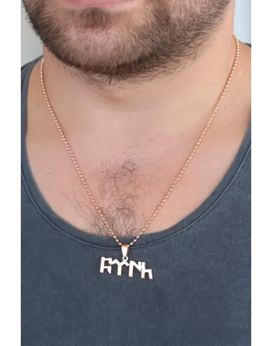 Rose Renk Metal Göktürkçe Türk Yazı Figürlü Erkek Kolye