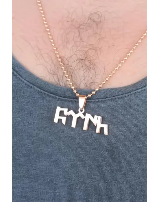 Rose Renk Metal Göktürkçe Türk Yazı Figürlü Erkek Kolye