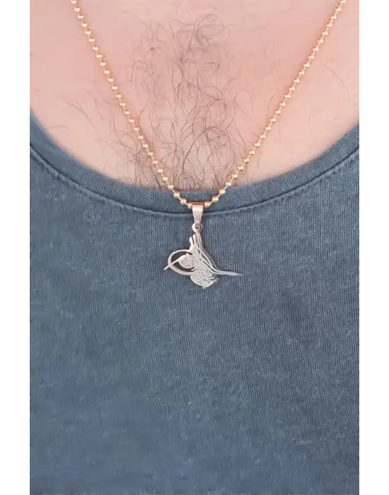 Rose Renk Metal Osmanlı Tuğra Figürlü Erkek Kolye
