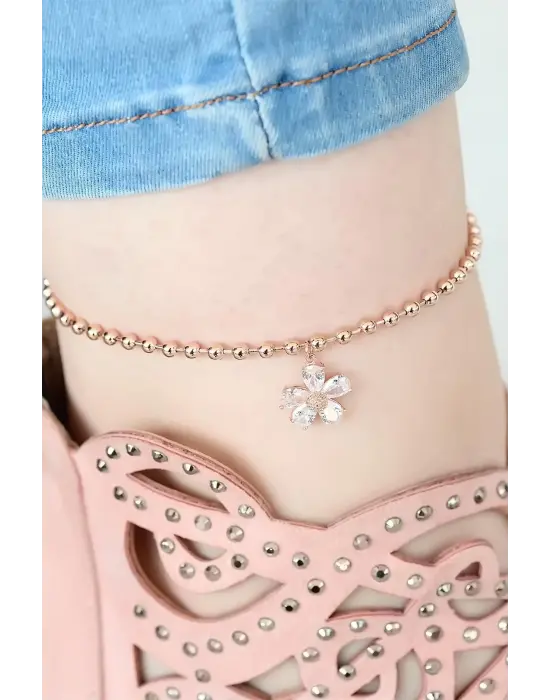 Rose Renk Top Zincirli Taşlı Çiçekli Hal Hal