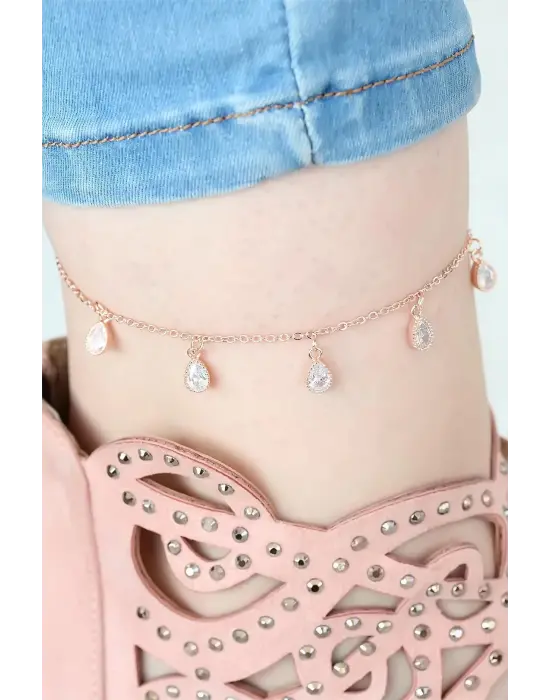 Rose Renk Zincirli Damla Taşlı Hal Hal