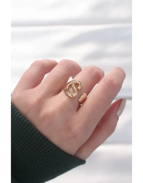 S Harfli Altın Renk Ayarlanabilir Yüzük