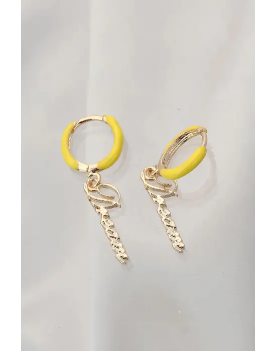 Sarı Dream (rüya) Yazılı Çelik Küpe