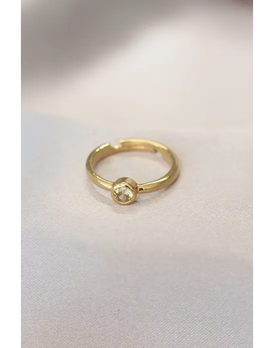 Sarı Kesme Taş Daire Yüzük