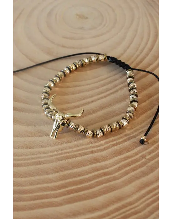 Sarı Renk Boğa Obje Makrome Doğal Taş Erkek Bileklik