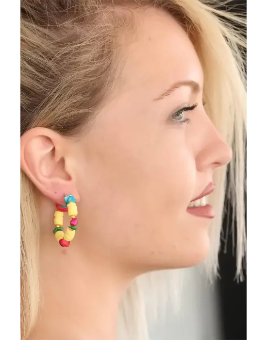 Sarı Renk Boncuklu Bayan Küpe