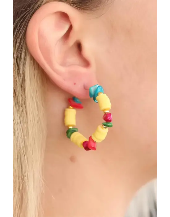 Sarı Renk Boncuklu Bayan Küpe