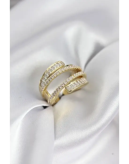 Sarmal Zirkon Baget Taşlı Gold Renk Kadın Yüzük