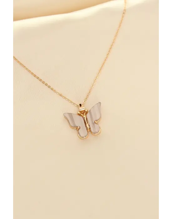 Sedefli Kelebek Figürlü Kadın Kolye