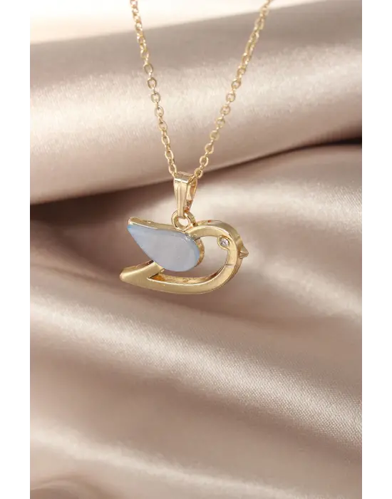 Sedefli Mavi Renk Kuş Kolye