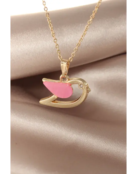 Sedefli Pembe Renk Kuş Kolye