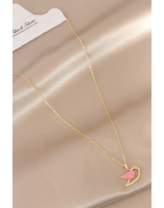 Sedefli Pembe Renk Kuş Kolye