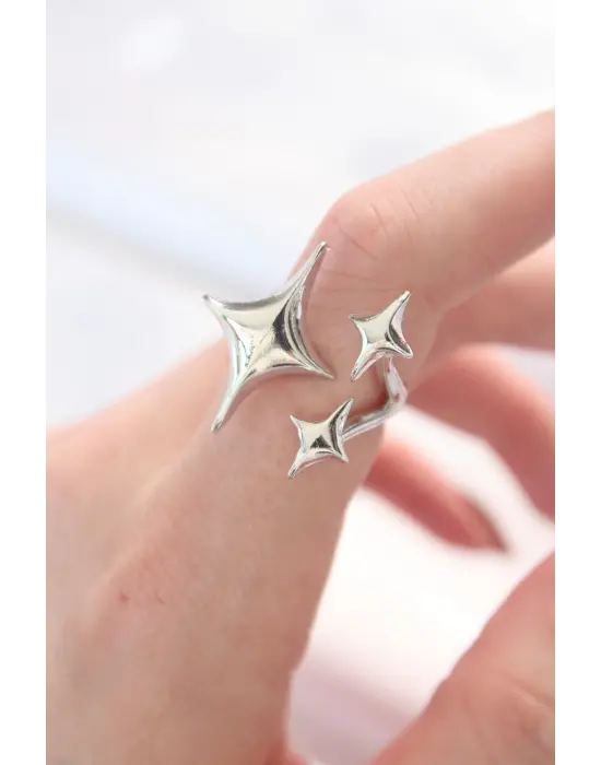 Silver Renk 3lü Kuzey Yıldızı Ayarlanabilir Yüzük