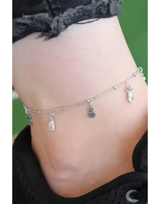 Silver Renk Ananas Figürlü Zirkon Taşlı Halhal