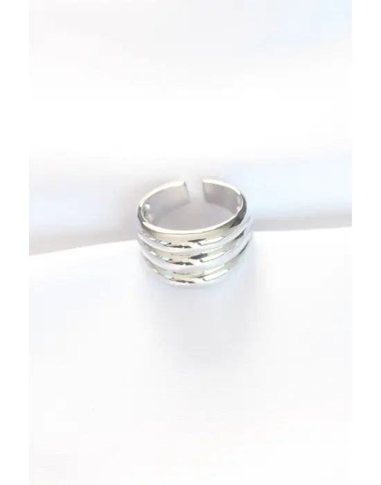 Silver Renk Ayarlanabilir Çizgili Bombe Yüzük