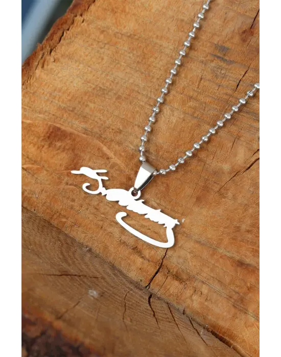 Silver Renk Çelik Atatürk İmza Uçlu Top Zincirli Erkek Kolye