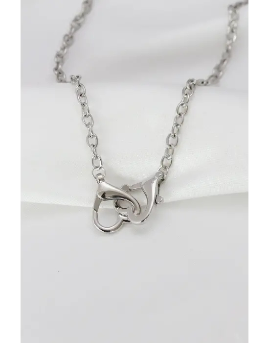 Silver  Geçirmeli Kalp Tasarımlı Zincir Çelik Kolye