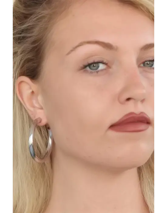 Silver Renk Halka Metal Bayan Küpe