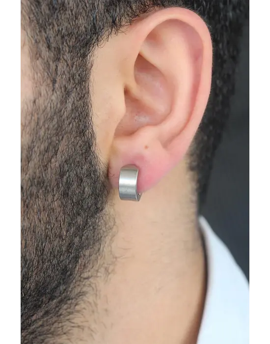 Silver Renk Kaplama Halka Kıstırmalı Çelik Erkek Küpe