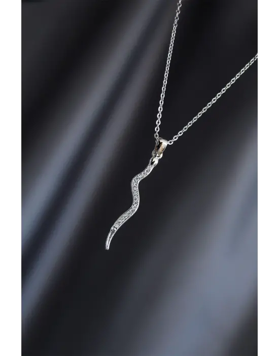 Silver Renk Metal Zirkon Taşlı Şimşek Kolye