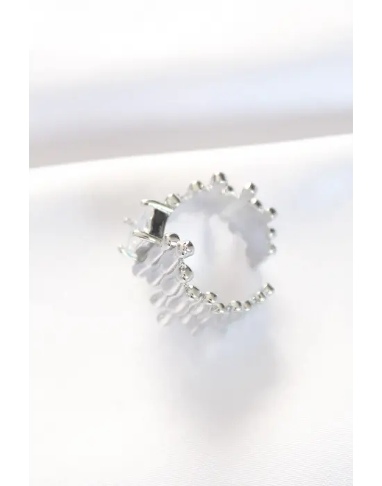 Silver Renk Tırtıklı Kalın Baget Taş Tasarım Ayarlanabilir Yüzük
