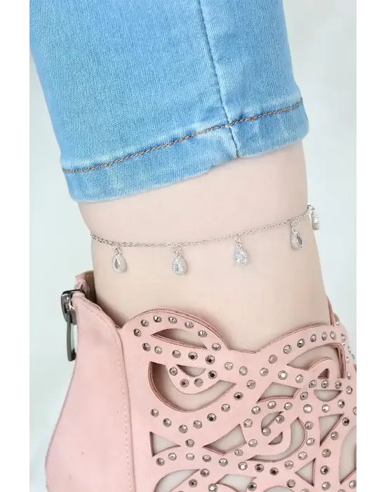 Silver Renk Zincirli Zirkon Taşlı Hal Hal