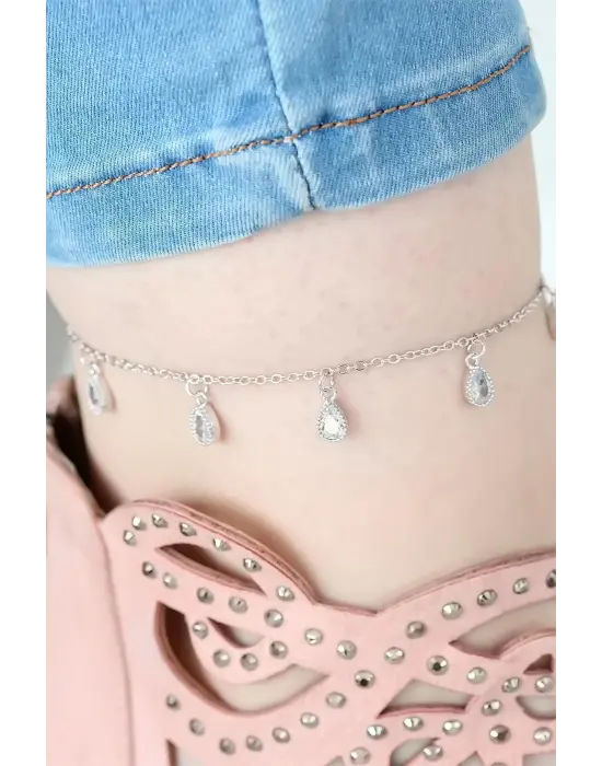 Silver Renk Zincirli Zirkon Taşlı Hal Hal