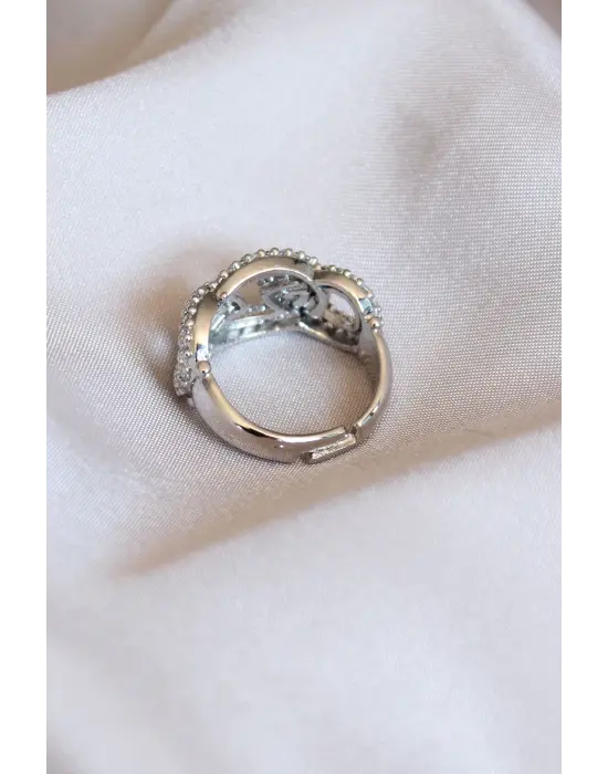 Silver Renk Zirkon Taşlı Ayarlamalı Yüzük