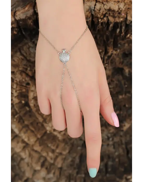 Silver Renk Zirkon Taşlı Nar Figürlü Şahmeran Bileklik