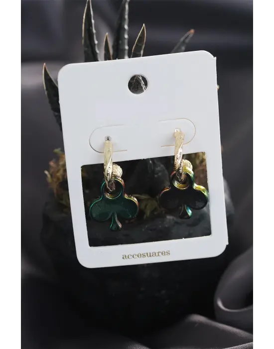 Sinek İkili Kart Tasarımlı Hematit Taşlı Küpe Seti