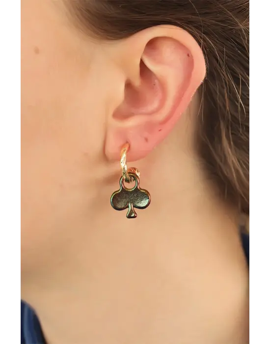 Sinek İkili Kart Tasarımlı Hematit Taşlı Küpe Seti