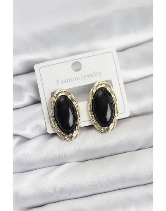 Siyah Badem Model Vintage Kadın Küpe