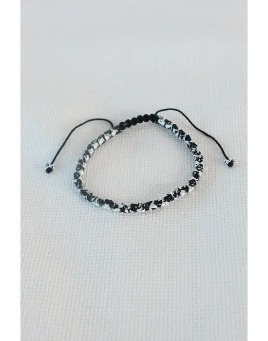 Siyah Beyaz Makrome Doğal Taş Erkek Bileklik