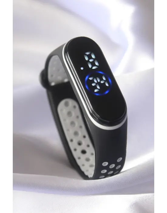 Siyah Beyaz Renk Silikon Kordon Dijital Dokunmatik Led Saat