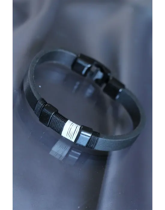 Siyah Beyaz Renkli Deri Bileklik