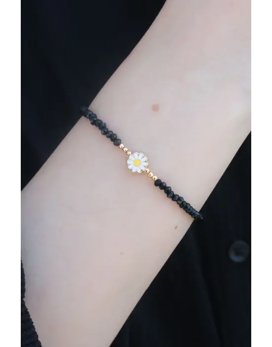 Siyah Boncuk Model Papatya Figür Kadın Bileklik