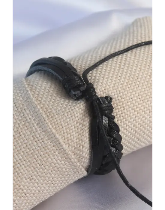 Siyah Burgu Model Deri Erkek Bileklik