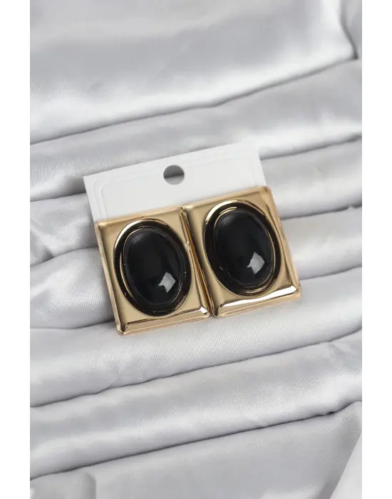 Siyah Kare Model Vintage Gold Renk Kadın Küpe