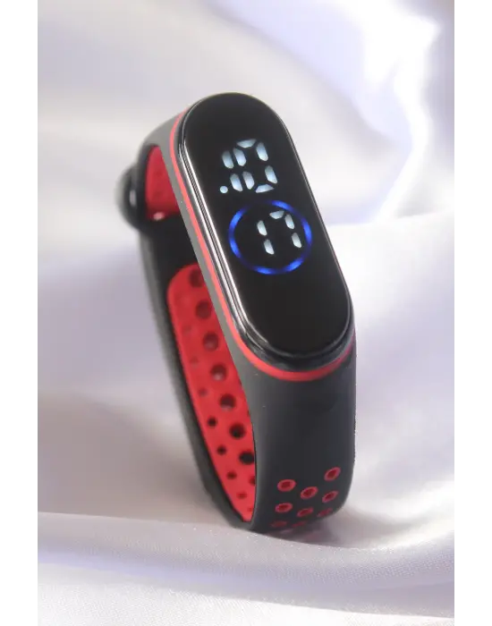 Siyah Kırmızı Renk Silikon Kordon Dijital Dokunmatik Led Saat