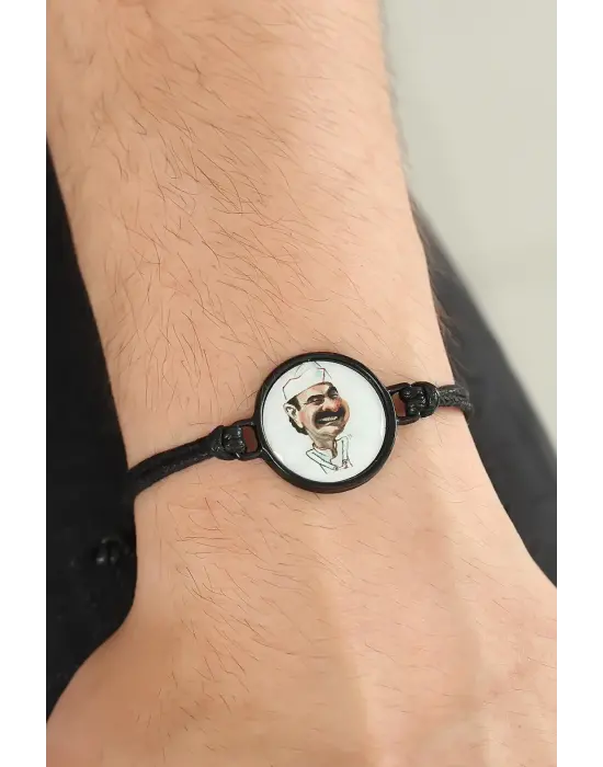 Siyah Renk Deri Ayarlamlı İpli Erdal Bakkal Erkek Bileklik