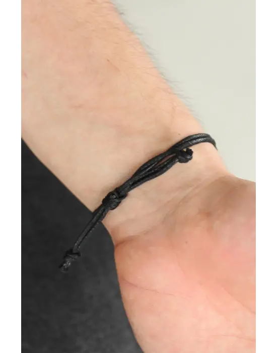 Siyah Renk Deri Ayarlamlı İpli Erdal Bakkal Erkek Bileklik