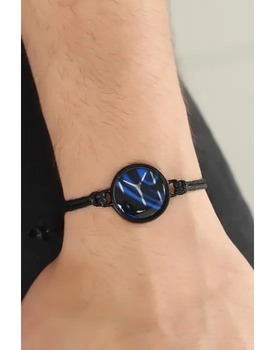 Siyah Renk Deri Ayarlamlı İpli Kayı Boyu Erkek Bileklik