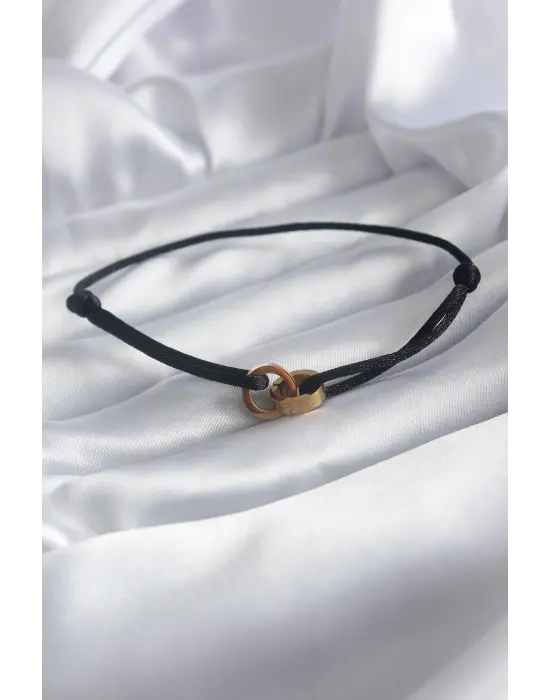 Siyah Renk İp Model Gold Renk Halka Figür Kadın Bileklik